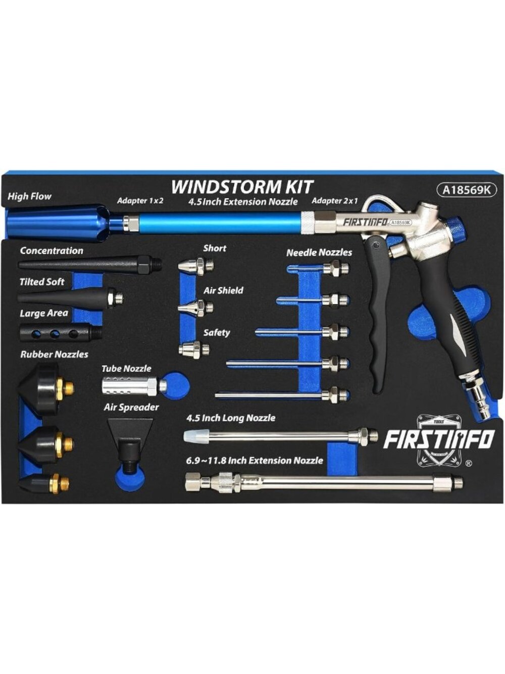22-Piece Air Blow Gun Kit - High-Pressure Windstorm, 2X Flow, Versatile Tools